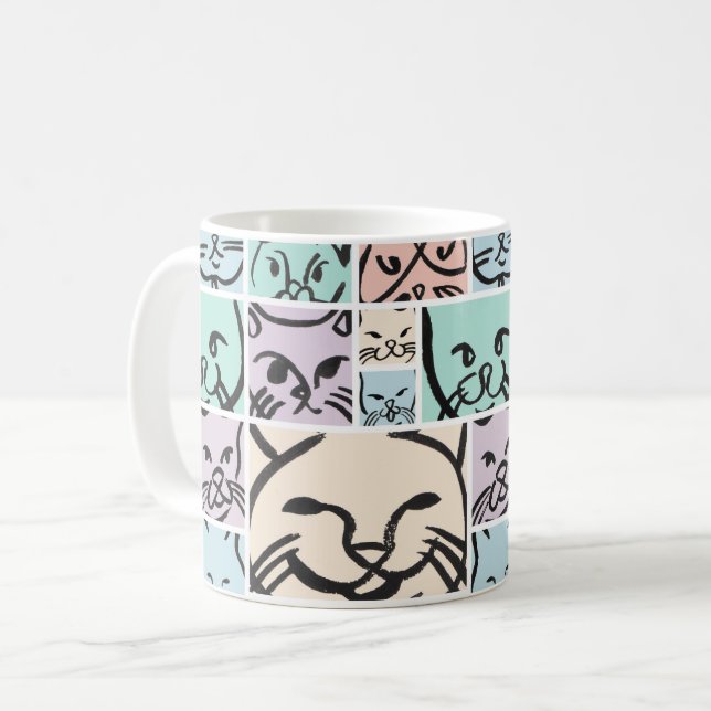 Taza De Café Minimalist Pastel Cat Faces (Anverso izquierdo)