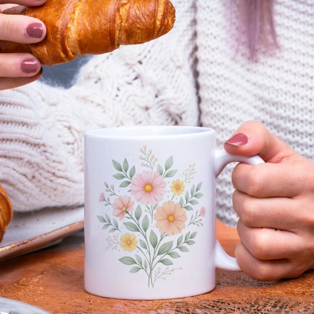 Taza De Café Minimalist Pastel Floral Bouquet (Subido por el creador)