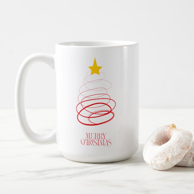 Taza De Café Minimalist Red Christmas Tree Mug – Merry Christma (Con donut)