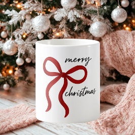 Taza De Café Minimalist Red Ribbon Bow Merry Christmas