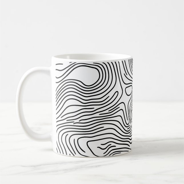 Taza De Café Minimalist White Topographic Line Art 🌍 (Izquierda)
