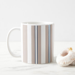 Taza De Café Mínimalista beige, blanco y azul a rayas