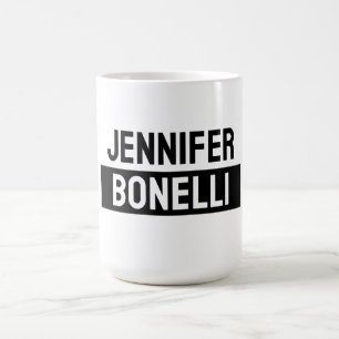 Taza De Café Minimalista Blanco y Negro Elegante Moderno Nombre