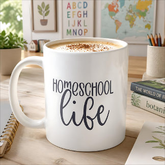 Taza De Café Minimalista de Caligrafía de Vida Escolar en Casa