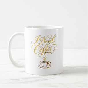 Taza de café minimalista en oro – Tipografía “Nece