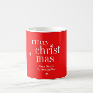 Taza De Café Minimalista Feliz Navidad Nieve de Papá Noel rojo