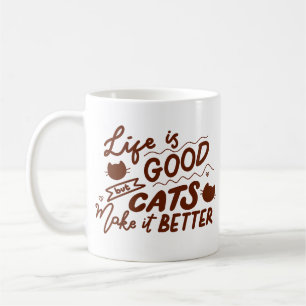 Taza De Café Minimalista Gato de Alegría Corto Marrón Cálido