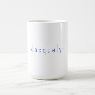 Taza De Café Minimalista Llanura Azul Blanco Elegante Nombre Mo