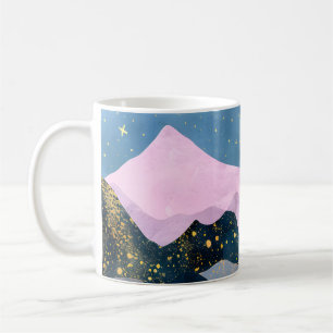 Taza De Café Minimalista Luna Estrellas Montaña Valle Celestial
