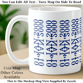 Taza De Café Minimalista Moderno Fecha Mensaje Oculto Azul Pers