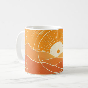 Taza De Café Minimalista Montaña Océano Atardecer Retro Zen