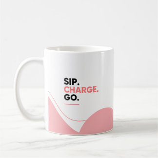 Taza de café minimalista negra – Bebe, Carga, Ve M