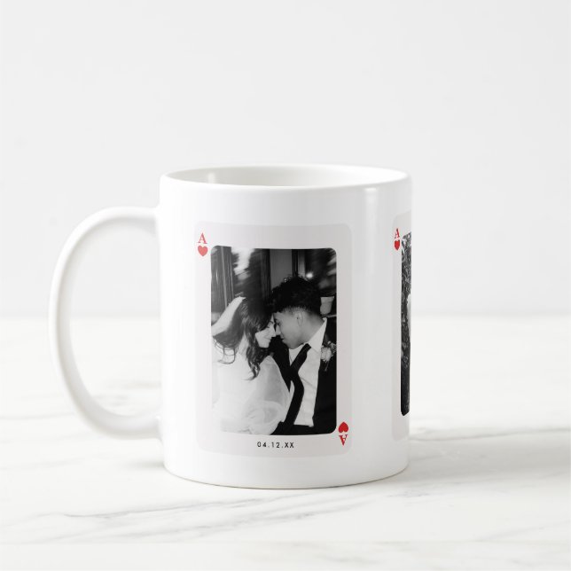 Taza De Café Minimalistic Ace of Hearts Couple 3-Photos Custom (Izquierda)