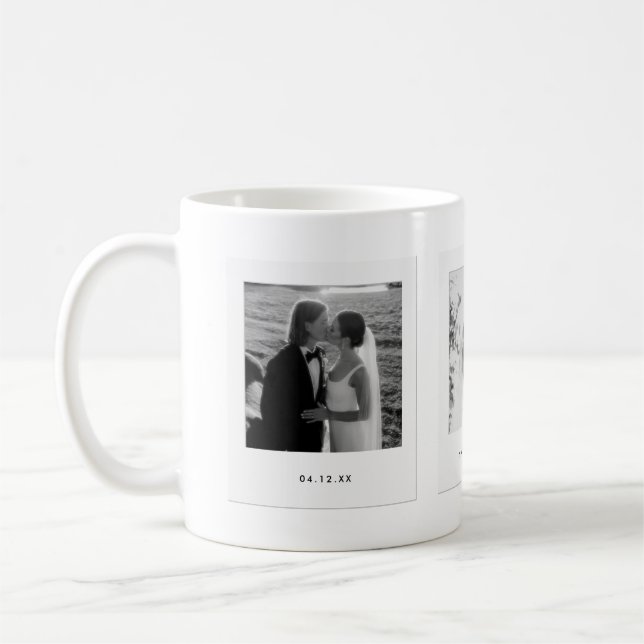 Taza De Café Minimalistic Couple 3 Polaroid Photos Wedding (Izquierda)