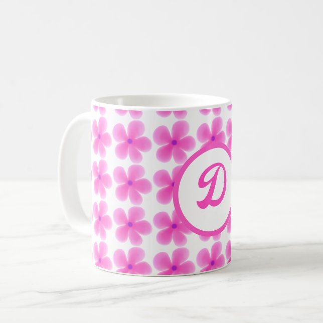 Taza De Café mínimo elegante monograma rosa Patrón botánico (Anverso izquierdo)