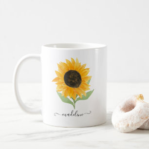 Taza De Café Mínimo Guión de Nombre Personalizado de Girasol Rú