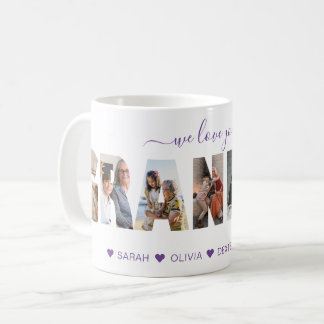 Taza De Café Mínimo te amamos Collage de fotos Púrpura