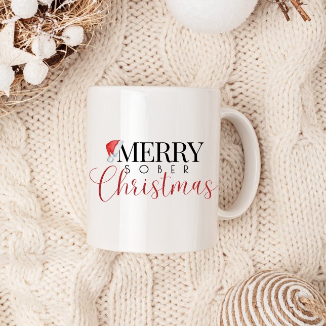 Taza De Café Mínimos Navidades merry sobrios, sobrios Xmas de s (sobriety mug with modern trendy font and calligraphy text; merry sober christmas)