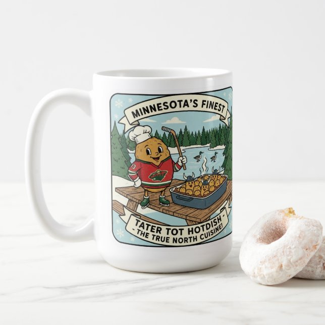 Taza De Café Minnesota Tater Tot Hotdish Retro Mascot Coffee Mu (Con donut)