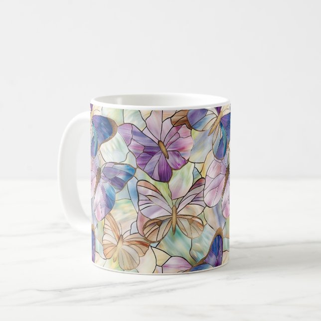 Taza De Café Mint Aqua Blue Purple Butterflies (Anverso izquierdo)