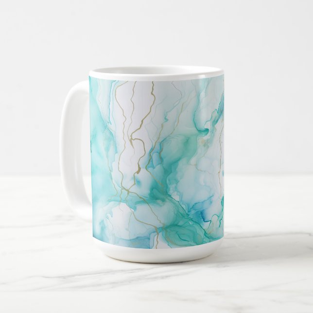 Taza De Café Mint Aqua Ink Marble (Anverso izquierdo)