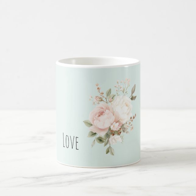 Taza De Café Mint Blush Pink White Rose Flowers (Centro)