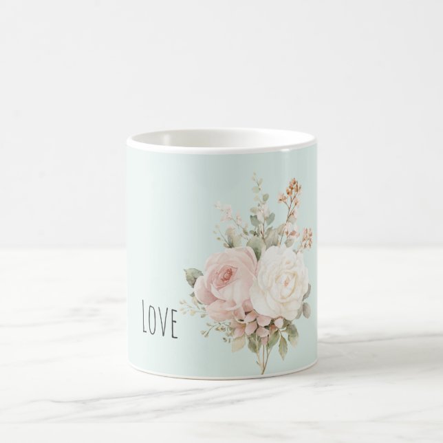 Taza De Café Mint Blush Pink White Roses Floral (Centro)
