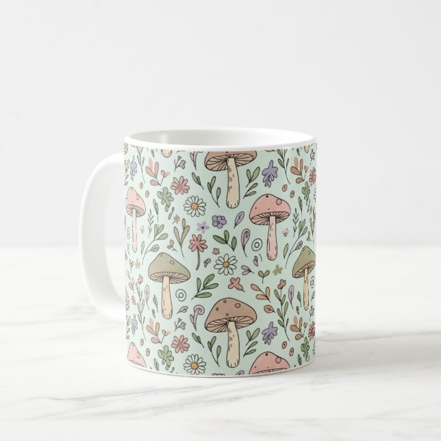 Taza De Café Mint Green Botanical Fungi Seamless Pattern (Anverso izquierdo)