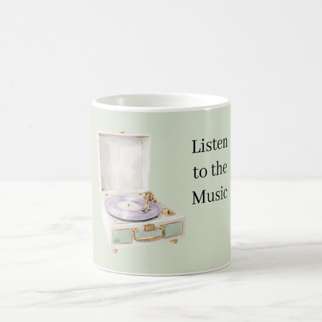 Taza De Café Mint Green Lavender Record Player (Centro)