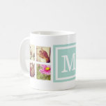 Taza De Café Mint Monograma Instagram Collage de fotos Mug<br><div class="desc">Añade 8 o más de tus fotos favoritas de Instagram y personaliza con tu texto inicial de monograma u otro texto personalizado. Puede seleccionar entre varias opciones de tamaño, estilo y color de la taza. Haga clic en Personalizar para mover fotos y fuentes de texto personalizar y colores para crear...</div>