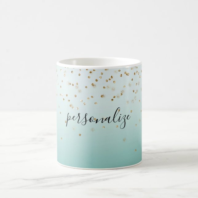 Taza De Café Mint Ombre De Confetti Giram Gold Sparkle (Centro)