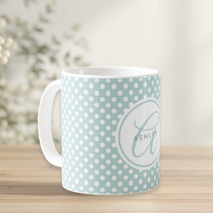 Taza De Café Mint Polka Dots Nombre Personalizado Café Mug