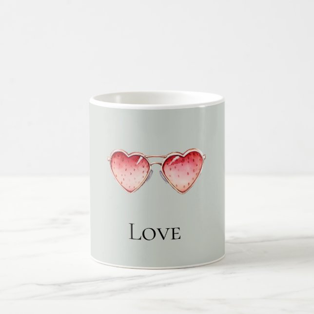 Taza De Café Mint Red Strawberry Heart Glasses (Centro)