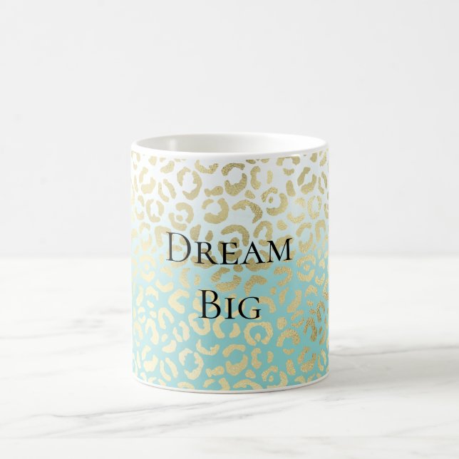 Taza De Café Mint Watercolor Ombre Glam Gold Leopardo (Centro)