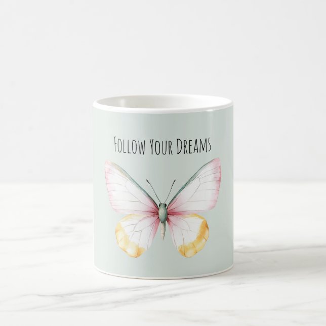 Taza De Café Mint White Yellow Pink Teal Butterfly (Centro)