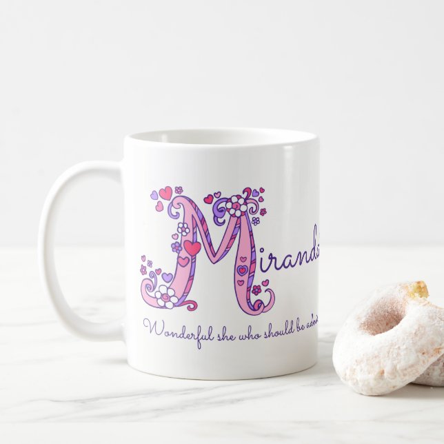 Taza De Café Miranda nombre que significa flor de corazón M mon (Con donut)