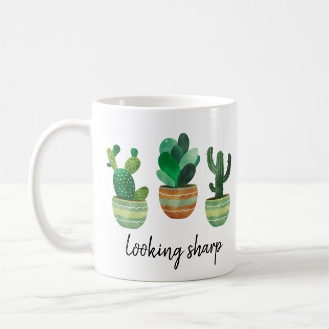 Taza De Café Mirando agudo Cacti divertido (Izquierda)