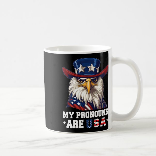 Taza De Café Mis Pronounes Son Eagle Divertido De Eeuu 4 De Jul (Derecha)