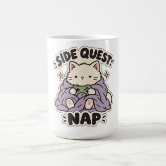 Taza De Café Misión Secundaria Sueño Gamer Felino Soñoliento