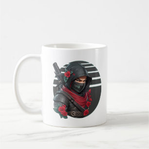 Taza De Café Misterioso guerrero Ninja con espada y bufanda roj