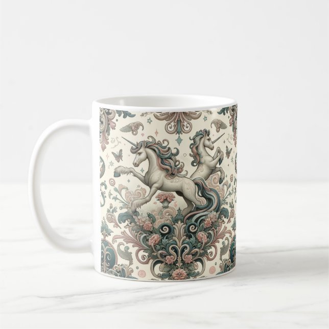 Taza De Café Míticas Unicornios Victorianas: Floral encantada (Izquierda)