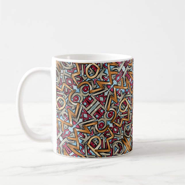 Taza De Café Mocha Red Gray Geometric-Abstract Pattern (Izquierda)