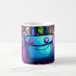 Taza De Café mochila azul rodeada de suministros escolares colo