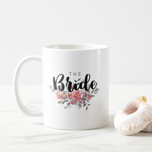 Taza De Café Moda acuarela Boda floral novia (Con donut)