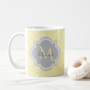 Taza De Café Moda Amarillo Art Decó Vieiras Gris Monograma Nomb