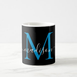 Taza De Café Moda Azul océano azul Monograma elegante