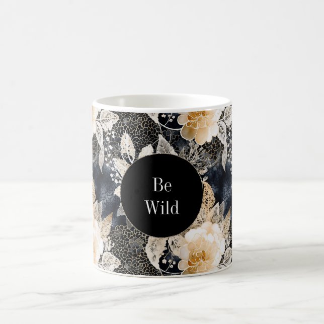 Taza De Café Moda Black Peach White Floral Leopardo Animal (Centro)