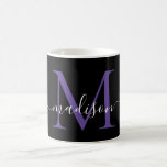 Taza De Café Moda Black Purple Violet Monograma Elegante Script<br><div class="desc">Elegante Monograma violeta morado negro con estilo tafetán de café</div>