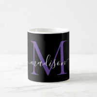Moda Black Purple Violet Monograma Elegante Script