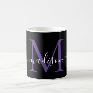 Taza De Café Moda Black Purple Violet Monograma Elegante Script